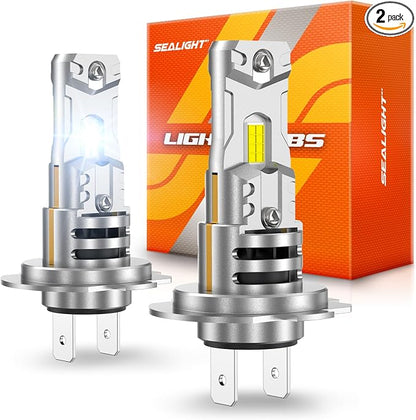 SEALIGHT H7 LED Bulbs, 44000LM 800% Super Brighter, 1:1 Halogen Size, 6500K Cool White, 60,000Hrs Long Service Life with Cooling Fan, Plug and Play, Pack of 2