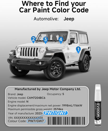 PW7/GW7 Bright White Touch Up Paint Compatible with JeepExact Match 2 in 1 Touch up Paint for Chips and Nicks Repair