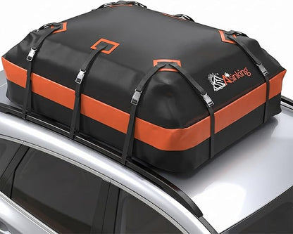 Asinking Car Roof Bag Rooftop top Cargo Carrier Bag 15 Cubic feet Waterproof for All Cars with/Without Rack, Includes Anti-Slip Mat, 10 Reinforced Straps, 6 Door Hooks, Luggage Lock
