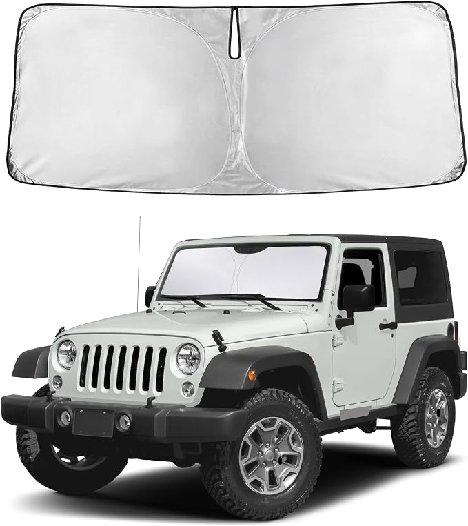 EcoNour Windshield Sunshade Compatible for Jeep Wrangler 1997-2015 2016 2017, Sun Visor for Front Windshield & Window Sun Shade Cover, UV Heat Blocker & Protector, Car Accessories