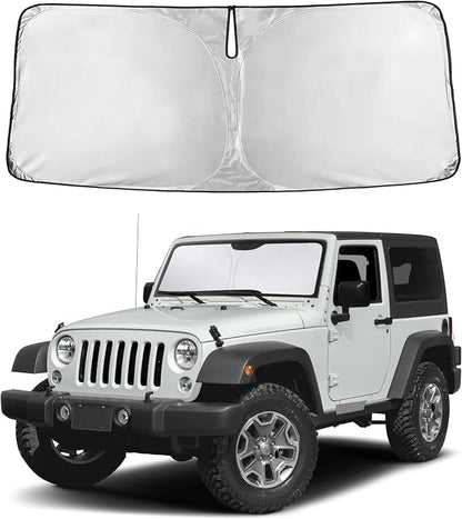 EcoNour Windshield Sunshade Compatible for Jeep Wrangler 1997-2015 2016 2017, Sun Visor for Front Windshield & Window Sun Shade Cover, UV Heat Blocker & Protector, Car Accessories