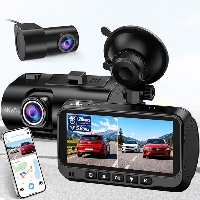 4K+1080P Dash Cam Front and Rear: 15-Min Install 5.8GHz WiFi 20MB/s Fast Download Dual Dash Cameras for Car with GPS - G-Sensor WDR/HDR Super Night Vision 24H Parking Mode by Befumly