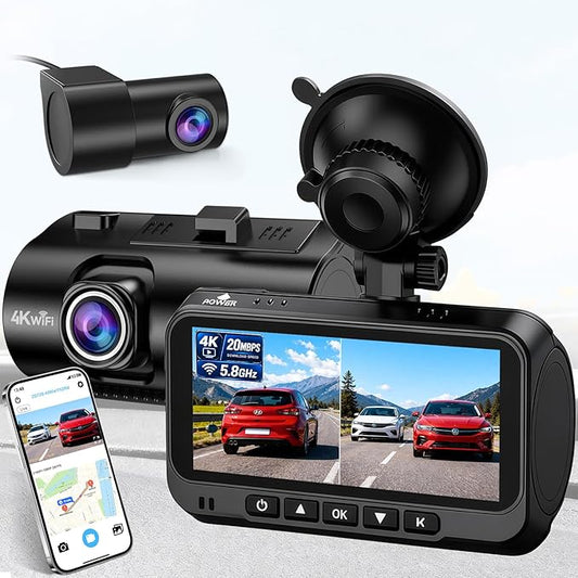 4K+1080P Dash Cam Front and Rear: 15-Min Install 5.8GHz WiFi 20MB/s Fast Download Dual Dash Cameras for Car with GPS - G-Sensor WDR/HDR Super Night Vision 24H Parking Mode by Befumly