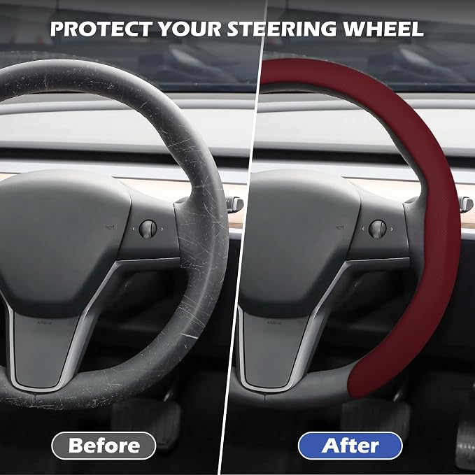 Frani Nappa Leather Steering Wheel Cover,Universal Fit 15 Inch-Premium Non-Slip Breathable Comfort Grip for Cars Trucks SUVs,Anti-Slip Durable Interior Upgrade Wine Red