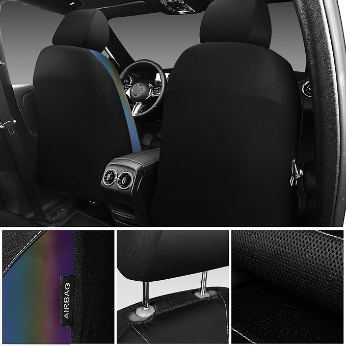CAR PASS Leather Car Seat Covers Front Seats only, with Air Mesh Front Seat Covers Breathable, Cool Automotive Seat Covers 2 Pack, Universal Fit Most Cars,SUV,Truck,Van Airbag Compatible(Iridescent)