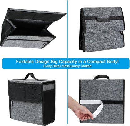Car Trunk Organizer,Soft Felt Car Bag Organizer 12x7x12 inch Folding,for Honda CRV Civic Accord Ford Focus Fusion Toyota RAV4 Jeep SUV/Truck/Sedan（Gray