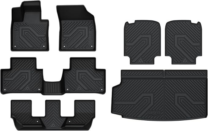 LASFIT Floor Mats & Cargo Mat & Backrest Mats for Volvo XC90 2016-2026 (Only for 7 Seats &T8 PHEV) All Weather TPE Mats Custom Fit Floor Liner for XC90 1st&2nd&3rd Row Car Mats & Cargo Liner, Black
