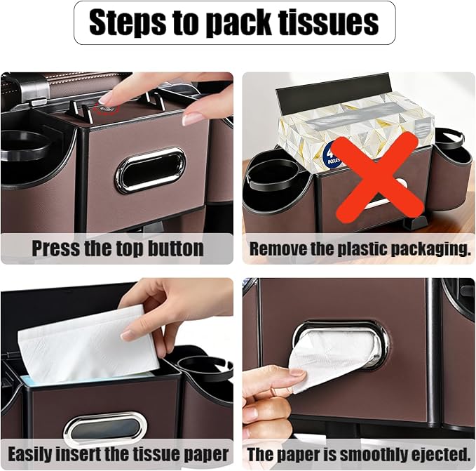 Back Seat Car Organizer,4 in 1 Multifunctional Car Back Seat Storage Box with Drink Cup Holder Tissue Box, for Hold Phone,Snacks, Drinks, Handbag-Black-2Packs