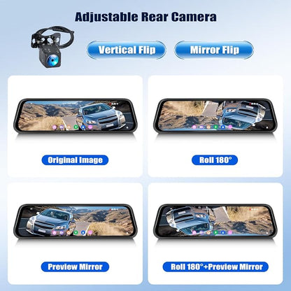 4K Mirror Dash Cam, Front and Rear View Mirror Dual Cameras for Cars with 64G Card GPS BSD 9.66 inch HD Rear View Mirror WiFi App Control Night Vision G Sensor Loop Recording Parking Monitoring
