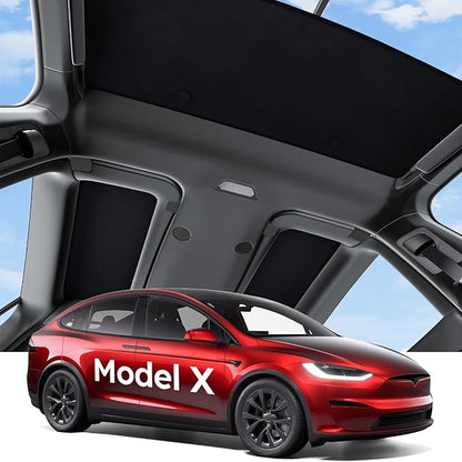 Wigoo Upgrade Tesla Model X Sunshade Roof [Never Sag, Nano Ice-Crystal Coatings] 3-Gen Heat Insulation Glass Roof Sun Shade, Accessories for Tesla Model X 2020~2025, Black
