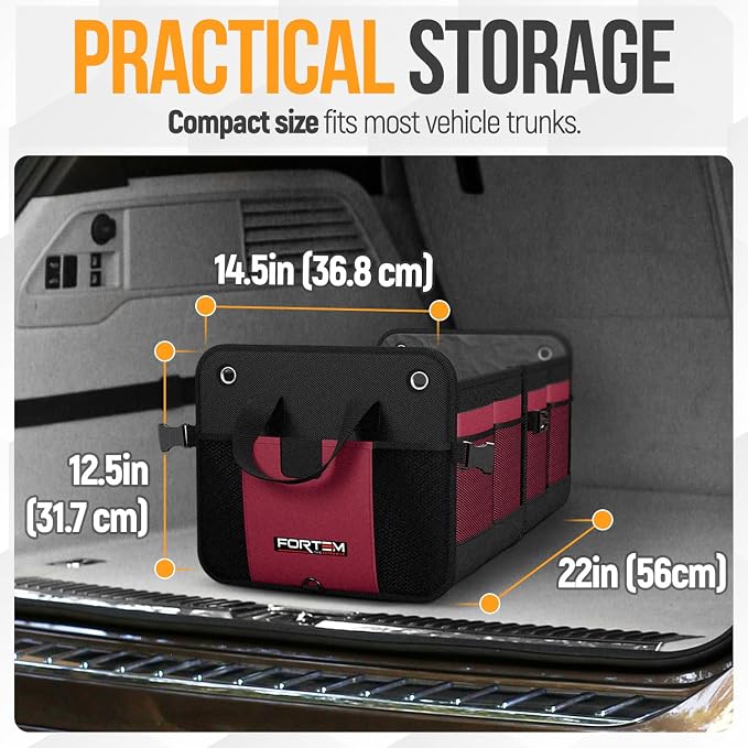 FORTEM Trunk Organizer For SUV Car Organizer and Storage, Collapsible Multi-Compartment Storage Bag Car Accessories for Women Men, 1680D Oxford, Non Slip Bottom, Adjustable Straps, Soft Cover (65L)