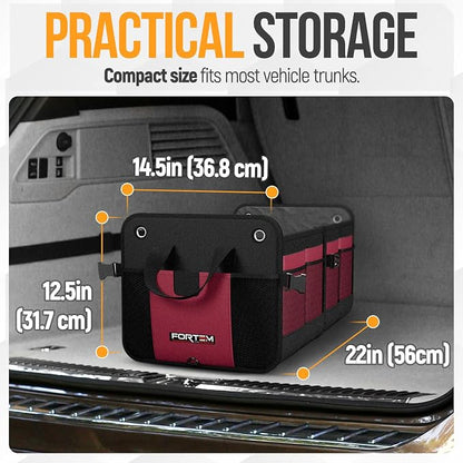 FORTEM Trunk Organizer For SUV Car Organizer and Storage, Collapsible Multi-Compartment Storage Bag Car Accessories for Women Men, 1680D Oxford, Non Slip Bottom, Adjustable Straps, Soft Cover (65L)