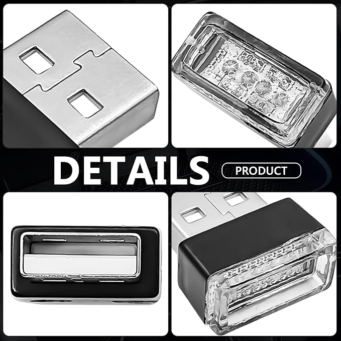 4 PCS USB LED Car Interior Ambient Lighting Kit, Portable Plug-in Atmosphere Lamp Decor Night Light, Universal Vehicle Interior Accessories for Most Cars (White)