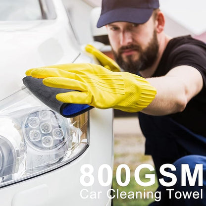 Nuenen 20 Pcs Microfiber Car Drying Towels Microfiber Cleaning Cloth 800 GSM Thick Plush Cleaning Dusting Cloth Auto Detailing Absorbent Towels Rags for Car Household Kitchen Window(Grey and Blue)