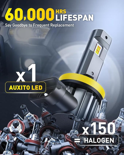 AUXITO H11 LED Dual Color Bulb 80000LM, 6500K White 3000K Golden Yellow Switchback Fog Lights, 60000H Extremely Long Life, 1:1 Mini Design for Easy Installation, Pack of 2