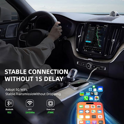 Wireless CarPlay Adapter, 2 in 1, USB-C/USB-A, Black | Apple CarPlay and Android Auto, iOS 7.1+ & Android Compatible, Plug & Play, Seamless Auto-Reconnect, No Delay