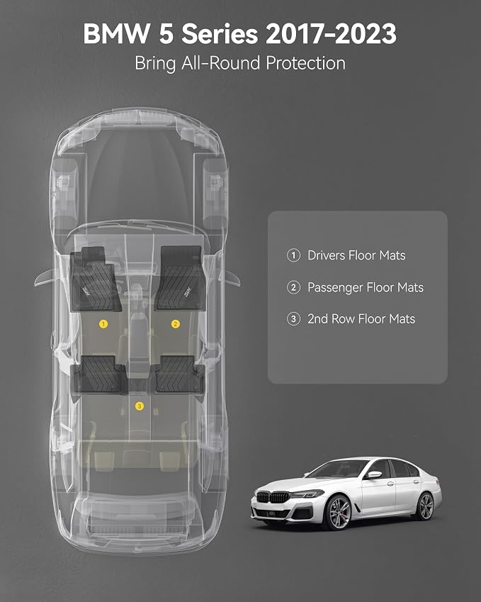 3W Floor Mats Custom Fit for 5 Series BMW 2017-2023 520i 528i 530i 540i 550i M5 G30, All Weather TPE Custom Fit Floor Liner 1st 2nd Rows BMW 5 Series Accessories Full Set Car Mats (Not for GT & 530e)