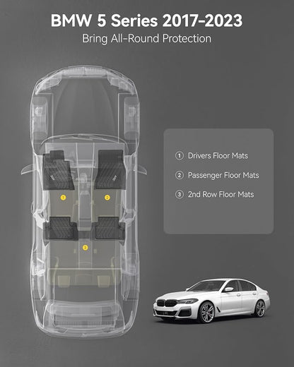 3W Floor Mats Custom Fit for 5 Series BMW 2017-2023 520i 528i 530i 540i 550i M5 G30, All Weather TPE Custom Fit Floor Liner 1st 2nd Rows BMW 5 Series Accessories Full Set Car Mats (Not for GT & 530e)