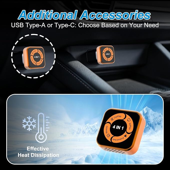 Wireless CarPlay Adapter 4 in 1-2026 Upgraded Screen Mirroring Adapter for Apple CarPlay & Android Auto & AirPlay & MirrorLink, Screen Mirror Dongle for Car, Plug & Play, Come with Type-C Extension