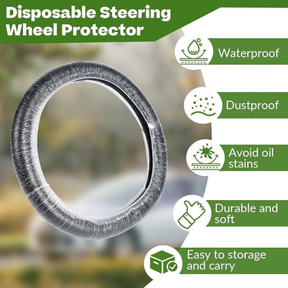 100Pcs Disposable Car Steering Wheel Covers, Universal Plastic Steering Wheel Protector with Elastic, Automotive Interior Protection Accessories for Most Vehicle Models