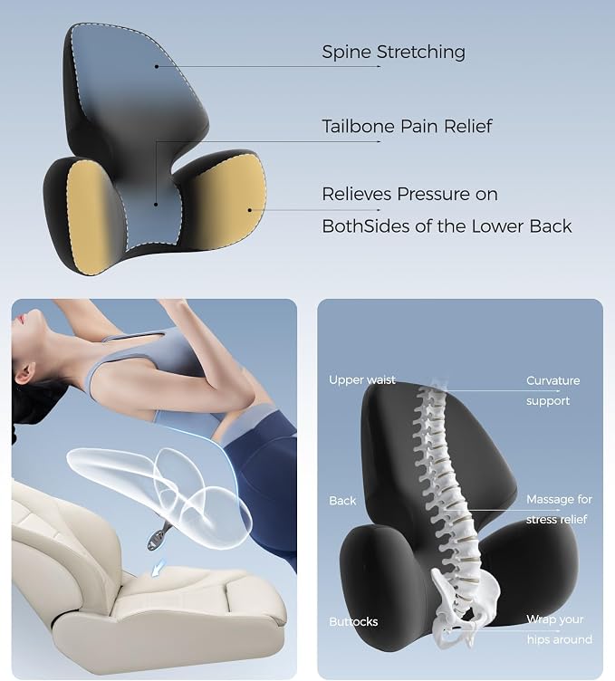 BEBAS Lumbar Support Pillow for Office Chair - Ergonomic Memory Foam Back Cushion for Lower Back Pain Relief - Washable & Breathable Cover - Fits Car Seats, Gaming Chairs & Wheelchairs - Black