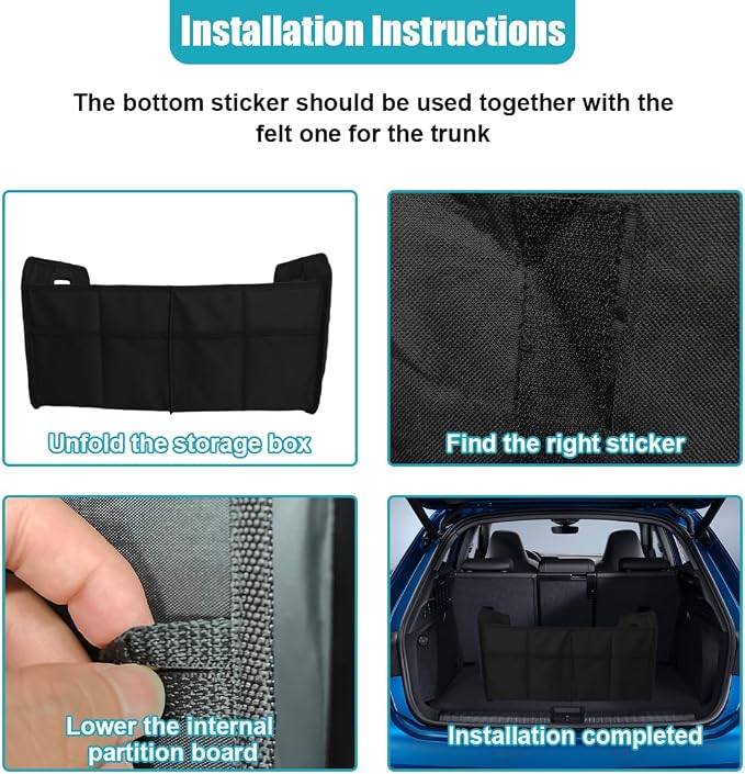 Car Trunk Organizer, Collapsible Multi-Compartment Auto Storage Box with 4 Pockets, Waterproof Oxford Fabric Car Trunk Container Accessories for Sedan SUV Truck (Black)