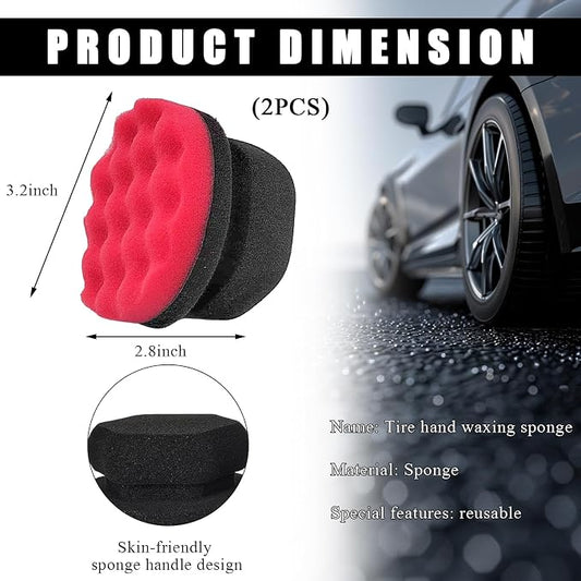 KVAEY 2 PCS Tire Dressing Applicator Pads, Reusable Hex Grip Tire Shine Applicator Polishing Sponge Pads, Wheel Tire Shine Detailing Foam for Most Vehicles, Car Accessories (Red, 3.15")