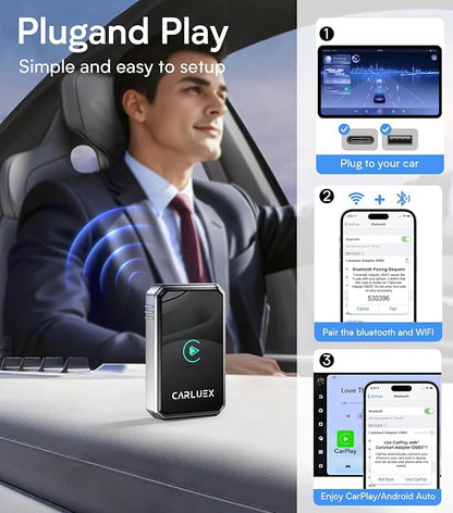 2 in1 Wireless CarPlay Adapter for Apple & Android Auto Adapter, Mini,2025- Bluetooth 5.3 & WiFi 6 with Millisecond Fast Connection, Wired to W++ Compatible with Original Wired Cars & iPhone6+/iOS10+