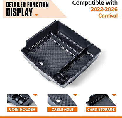 TACORBO Center Console Organizer Compatible with Kia Carnival 2026 2025 2024 2023 2022 Accessories Insert Tray, KA4 MPV Armrest Secondary Storage Box, Black Trim