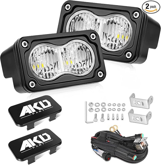 LED Pods with Wiring Harness & Black Covers 3" 40W CREE LED Driving Flood Offroad Lights Small Backup Ditch Lights 2 Packs for Trucks Motorcycle SUV UTV ATV Dirt Bike