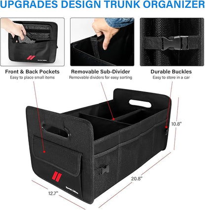 Car Trunk Organizer for Dodge Charger Durango Challenger Collapsible 2 Compartment Automotive Storage Box with Handle Non Slip Bottom Sturdy Side Walls for Dodge Accessories (Red)