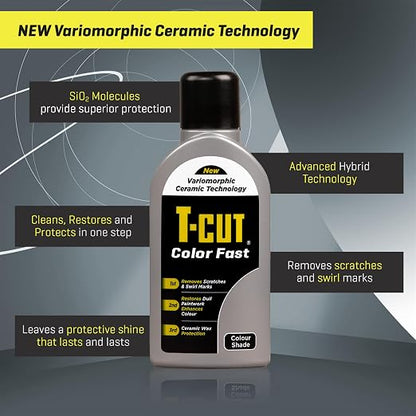 T-Cut Color Fast 3-in-1 Paint Restorer, Silver - Scratch Remover, Ceramic Car Wax & Color Enhancer - Removes Swirls & Oxidation, 17 oz