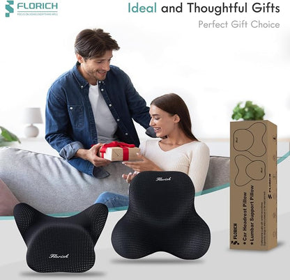 FLORICH Lumbar Support Pillow and Neck Headrest Pillow for Office Chair Car, Ergonomic Memory Foam, Relieves Neck, Back Pain, Pressure-Relieving Back Support for Car, Office Chair & Wheelchair – Black