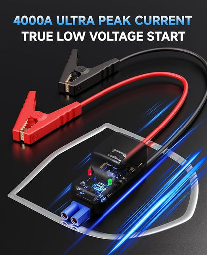 Jump Starter with Air Compressor, 4000A 12V Portable Car Jump Box, 150PSI Tire Inflator Battery Jumper Booster, Power Bank LED Flashlight, Car Emergency Kit for Vehicles (9.0L Gas / 8.0L Diesel)