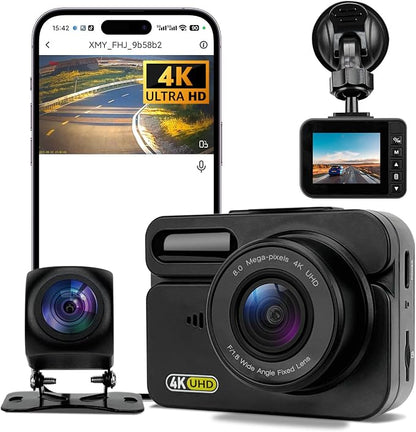Dash Cam Front and Rear, Built-in WiFi, Included 64GB Card, Car Dash Camera, 170°Wide Angle, Night Vision, 24H Parking Mode, Loop Recording, G-Sensor (ZD60:4K+1K GPS)