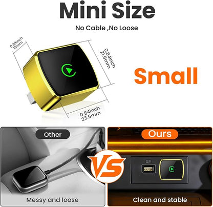 Wireless CarPlay Adapter for iPhone - Plug and Play, Converts Wired to Wireless, Stable Connection Without Delay, Compatible with iOS 10+ & 800+ Car Models, Not for Android 2025 (Gold)