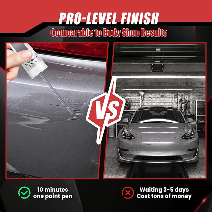 Touch Up Paint for Cars (Quicksilver PN00), Compatible with Tesla Model Y/3, 0.4 fl oz Color Accurate 2-in-1 Car Paint Scratch Repair Pen, Seamless Match, Easy to Use, Long-Lasting