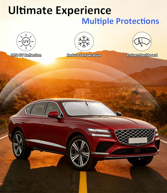 Windshield Sun Shade for 2021-2026 Genesis GV80 Accessories | Front Window Sun Visor Protector & Heat Shield, 240T Sunshade Protection Blocks UV Rays Keep Your Car Cooler