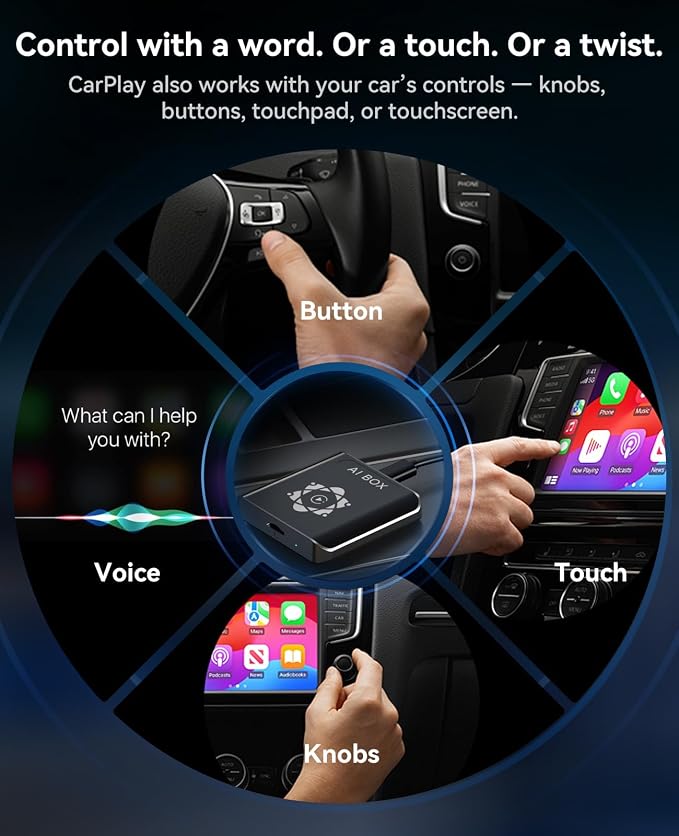 AI Box for Factory Wired CarPlay, Wireless CarPlay & Android Auto Adapter with Netflix, YouTube & TikTok, Full Android Car Video Box with 4G LTE, GPS, Dual Bluetooth and Dual-Band WiFi