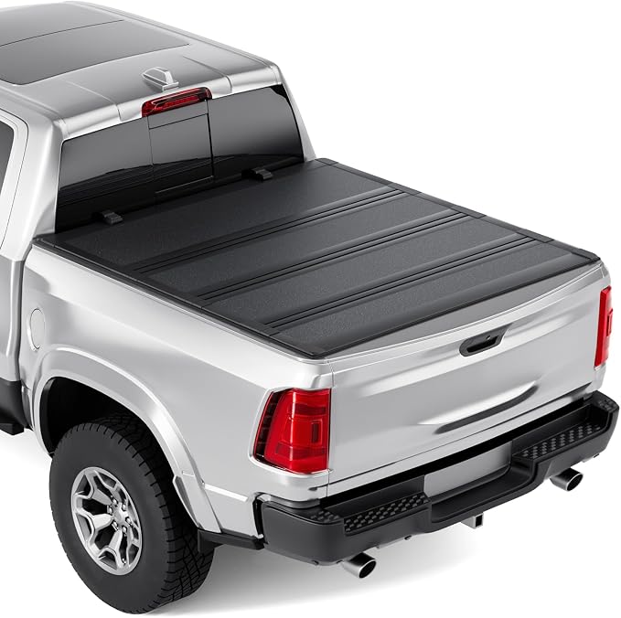 Low Profile Hard Folding Aluminum Truck Bed Tonneau Cover Compatible with 2019-2026 Dodge Ram 1500 5' 7" Bed Without Ram Box (67.4"), Quad-Fold Style