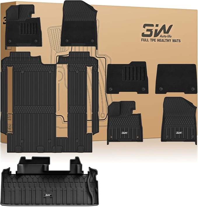 3W Floor Mats with Front Carpet & Trunk Mat for Toyota Sienna 2021-2026 LE/XLE(Only for 8 Seat), TPE All Weather Custom Fit Floor Liner for Sienna 1st, 2nd and 3rd Row and Cargo Mat, Black