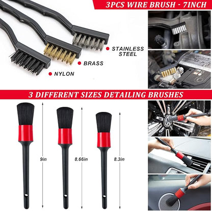 26Pcs Car Wash Cleaning Kit with Foam Gun Sprayer Detailing Brushes Window Water Scraper Tire Brush Towels Complete Interior Exterior Detailing Set for Car