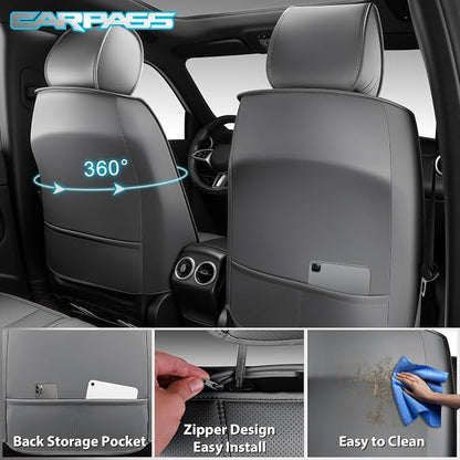 CAR PASS Nappa Leather Seat Covers, Universal FIT Piping Leather Car Seat Covers Full Set for Cars,SUV,Truck 3D Foam Waterproof Luxury Seat Covers 5 Seats, Comfort Durable Airbag Compatible All Gray