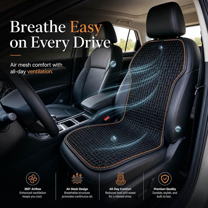 Summer 3D Air Big Mesh Car Seat Cushion Pad,Universal Fit Cooling Breathable and Vent Mesh Car Seat Cushions Cover for Truck SUV Pikup Sedan Accessories 1PCS (Black)