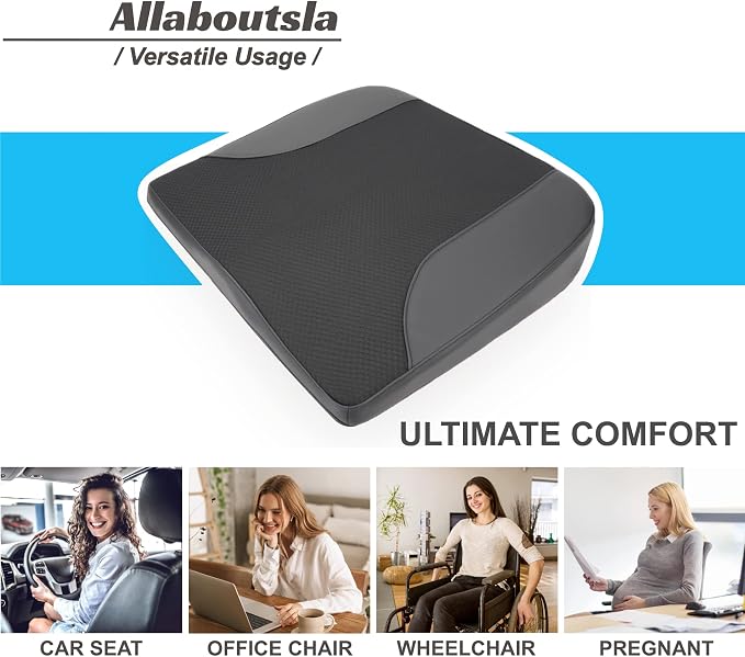 Allaboutsla Car Seat Cushion, Car Seat Cushions for Driving with Comfort Memory Foam - Sciatica & Back Pain Relief, Suitable for Car, Truck, Office Chair (Black)