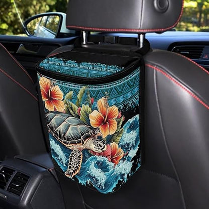 BIGCARJOB Flower Blue Turtle Car Trash Can Bin for Car Back Seat,Portable Car Trash Bag Hanging,Vehicle Trash Can Automotive Car Garbage Cans Auto Accessories