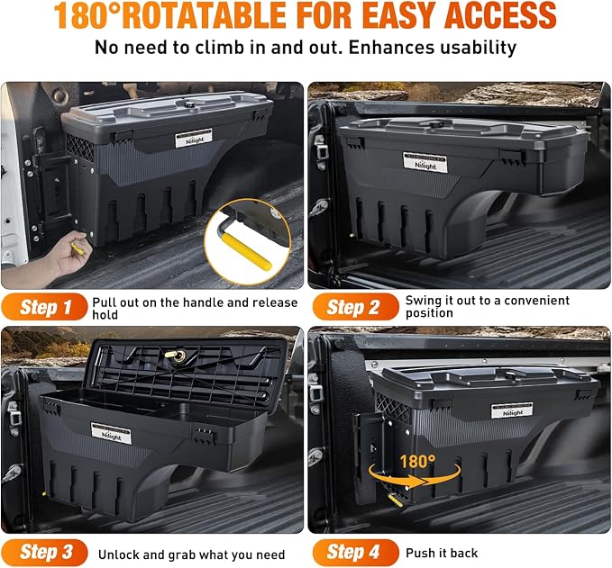 Nilight Truck Bed Tool Box Left Drivers Side Truck Tool Box Fit for Dodge Ram 1500 2500 3500 2002-2018 ABS Swing Case Truck Bed Storage Box w Lockable Lid Waterproof Wheel Well Toolbox, without Rambox