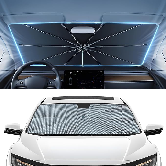 Autorder Windshield Sun Shade Umbrella for 2016-2021 Honda Civic Accessories,Upgraded Ice Crystal Material,Easy Setup Umbrella Sunshade for Car Windshield,100% Sun Blocking