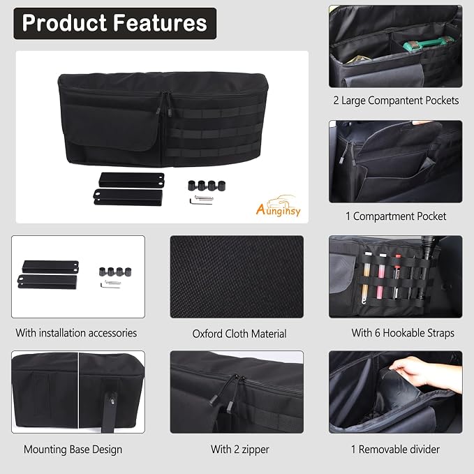 Aunginsy Car Trunk Organizer Compatible with Toyota FJ Cruiser 2007-2021+, 1PCS Trunk Storage Box Backseat Hanging Organizer Rear Left Storage Bag Organizer Multi-Compartment Oxford Cloth Accessories