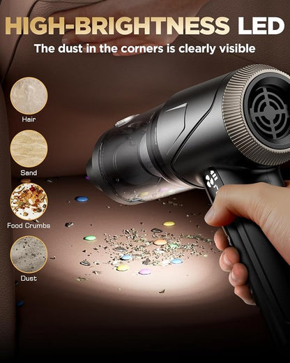 Handheld Vacuum Cleaner 26000Pa Suction with Brushless Motor, 4-in-1 Portable Mini Car Vacuum with 3 Suction Modes, Cordless Vacuum with LED Light, Type-C Charge for Car, Office Desk, Keyboards